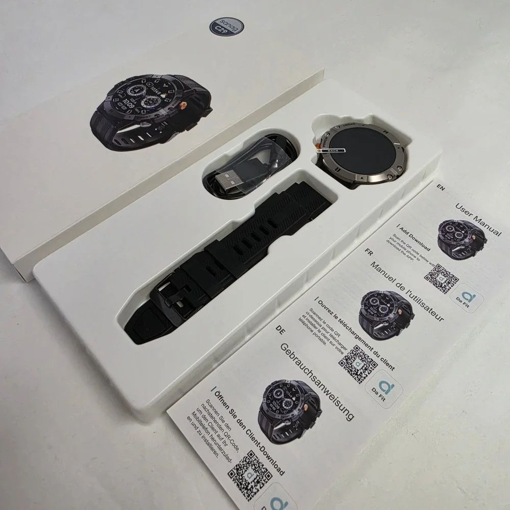 Sanag C29 Smart Watch Silver Black Rugged Sport Bluetooth Heart Rate Monitor